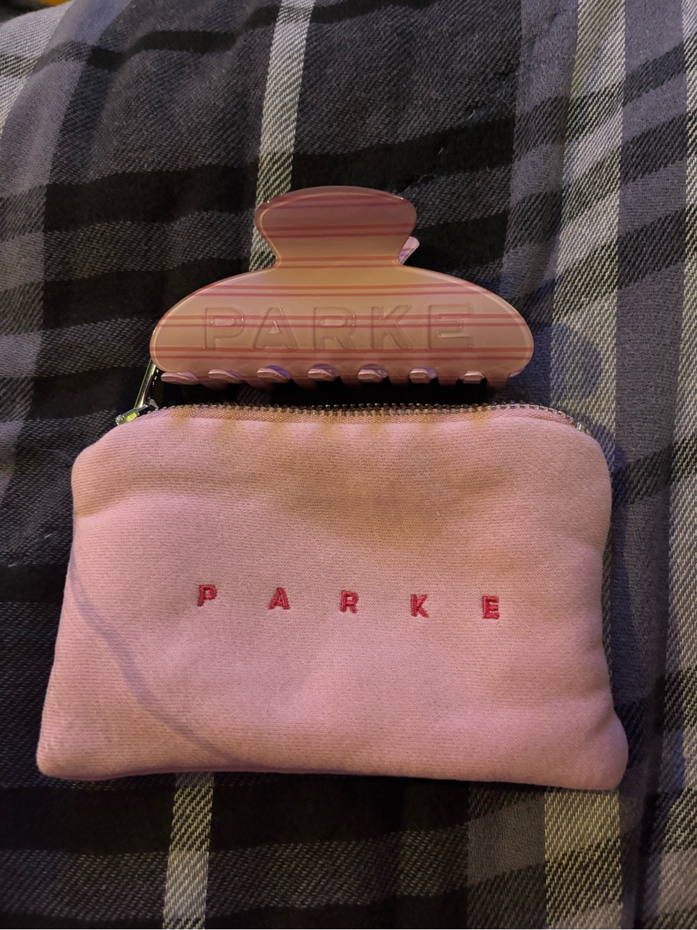 Parker Pink Cosmetic Pouch with Striped Pink Clip